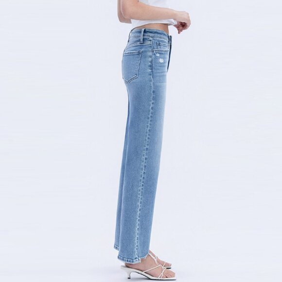 Vervet High Rise Distressed Hem Slim Wide Jeans - Picture 2 of 3